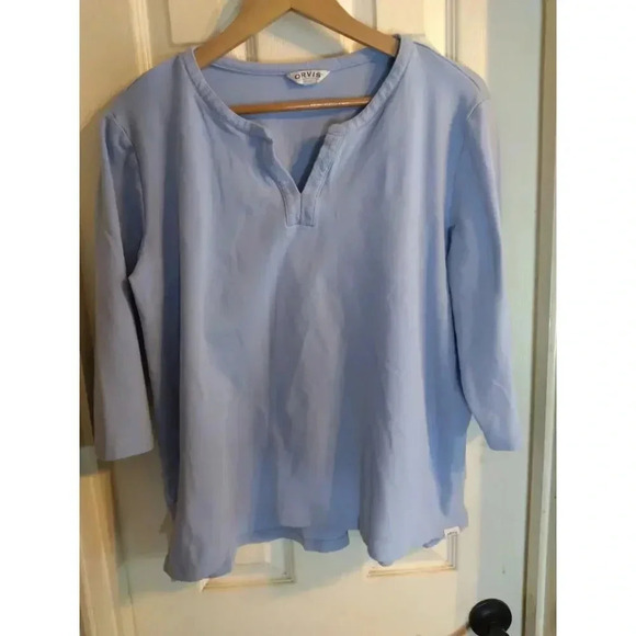 Orvis Tops - Orvis Top Women's Blue V Neck Quarter Sleeve Sz L Pit To Pit 24 Length 26 Pima